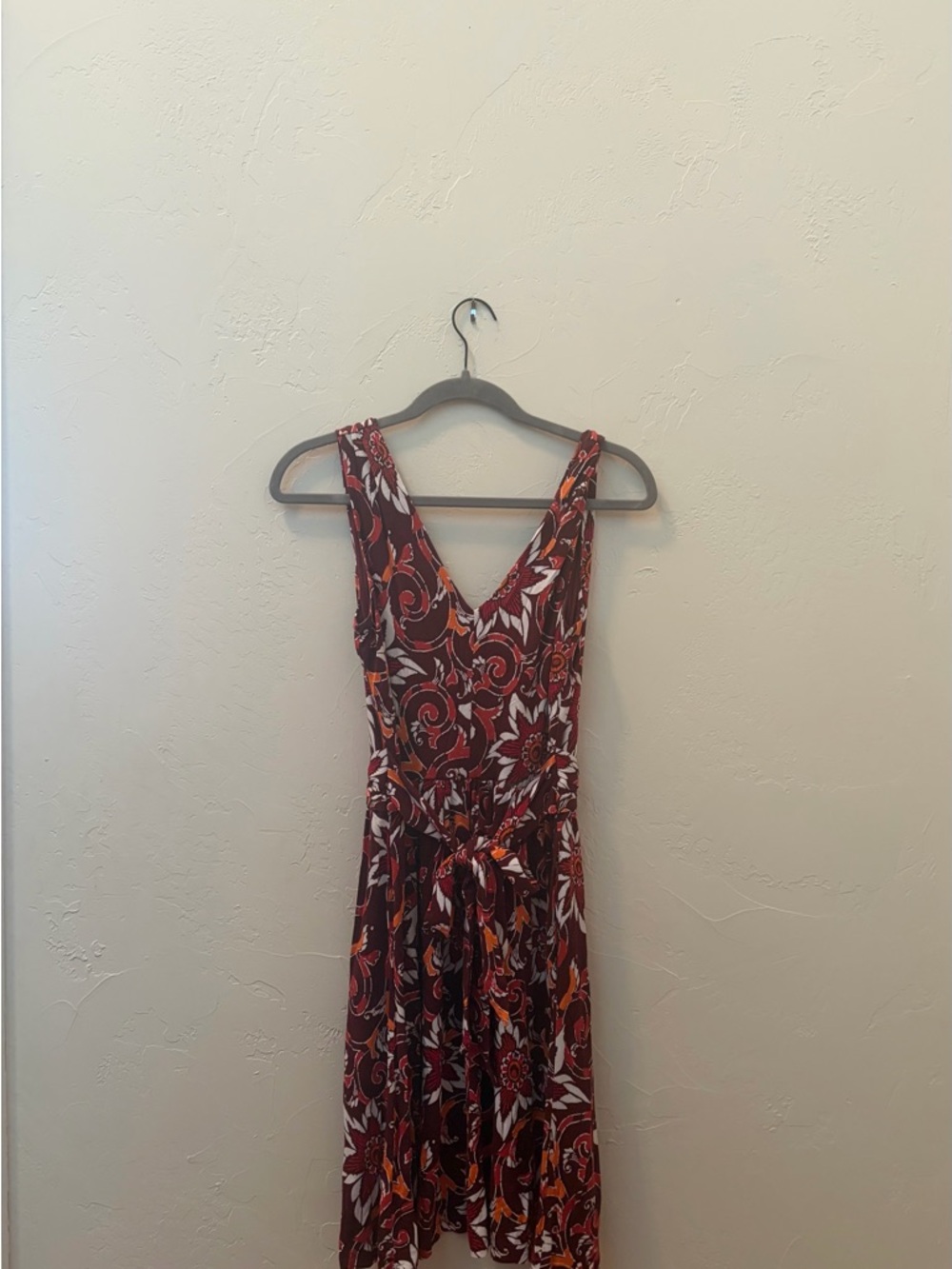 LOFT Burgundy Floral V-Neck Sleeveless Midi Dress